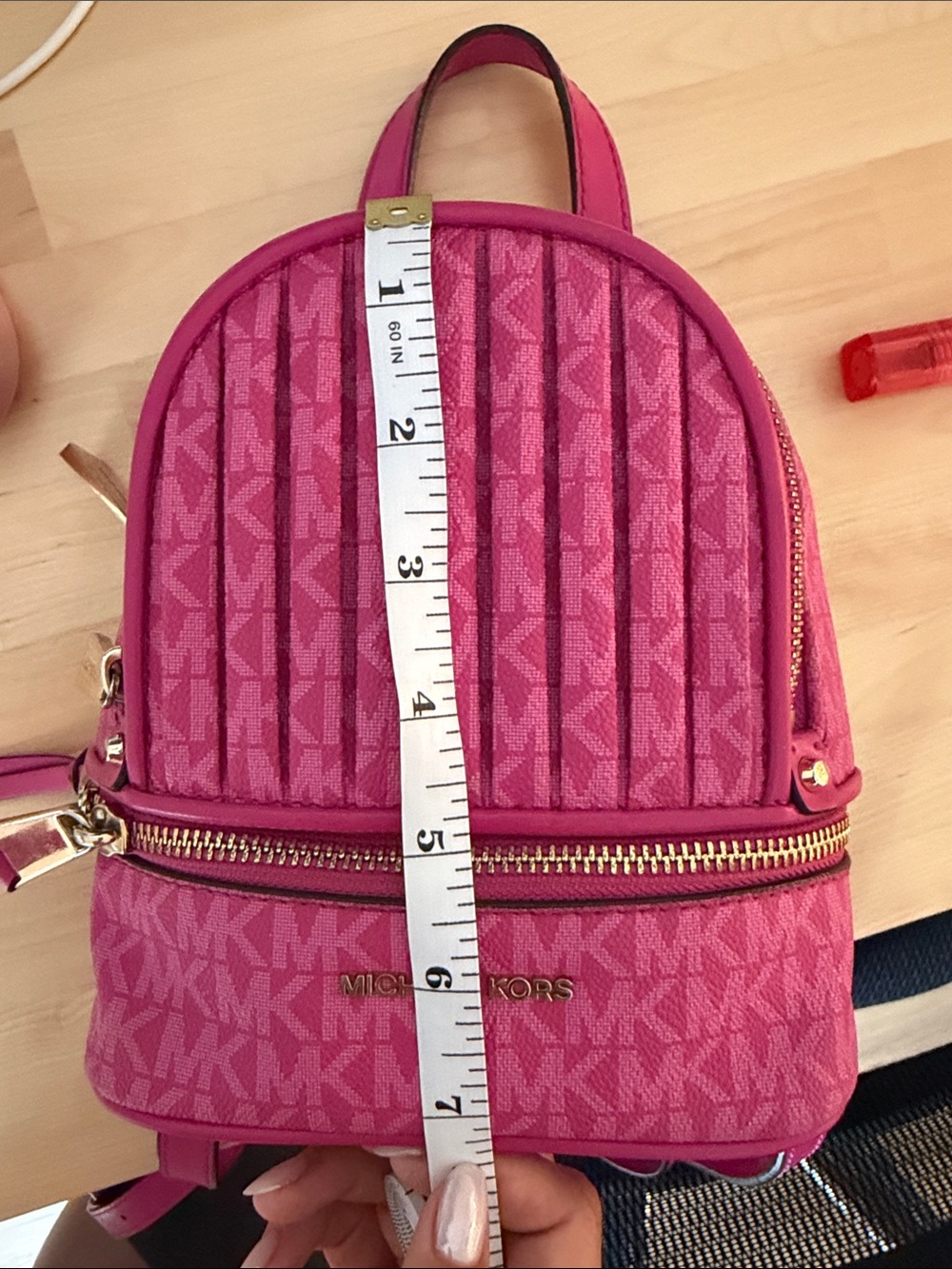 Michael Kors Raspberry Pink Mini Backpack with Gold Hardware - Picture 4 of 4